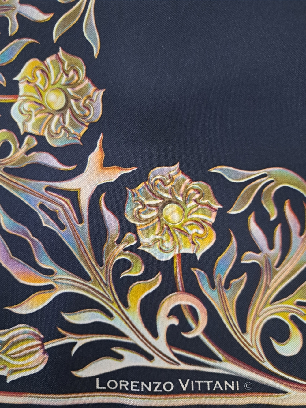 NEW Lorenzo Vittani Floral Print Scarf – Navy Blue with Multicolor Floral Motif